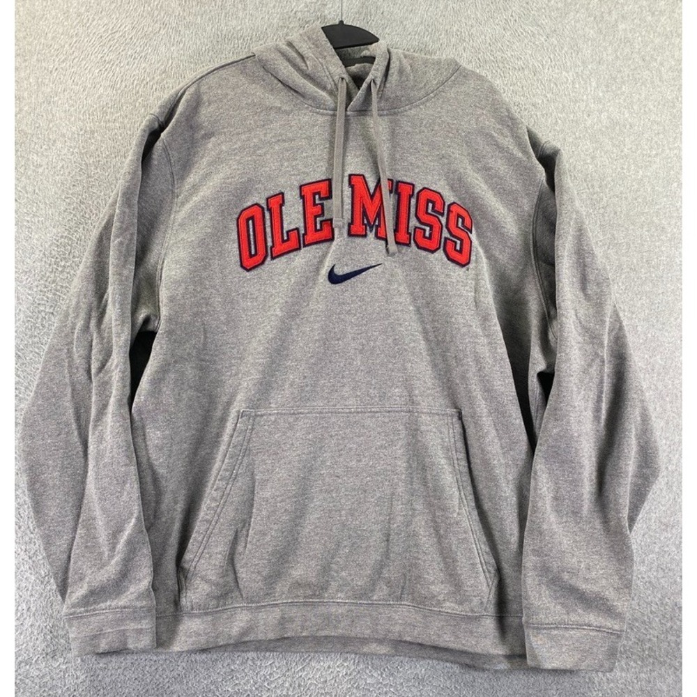 Nike Ole Miss Rebels Football Mens 2XL Tackle Twill Fleece Hoodie Gray Pullover